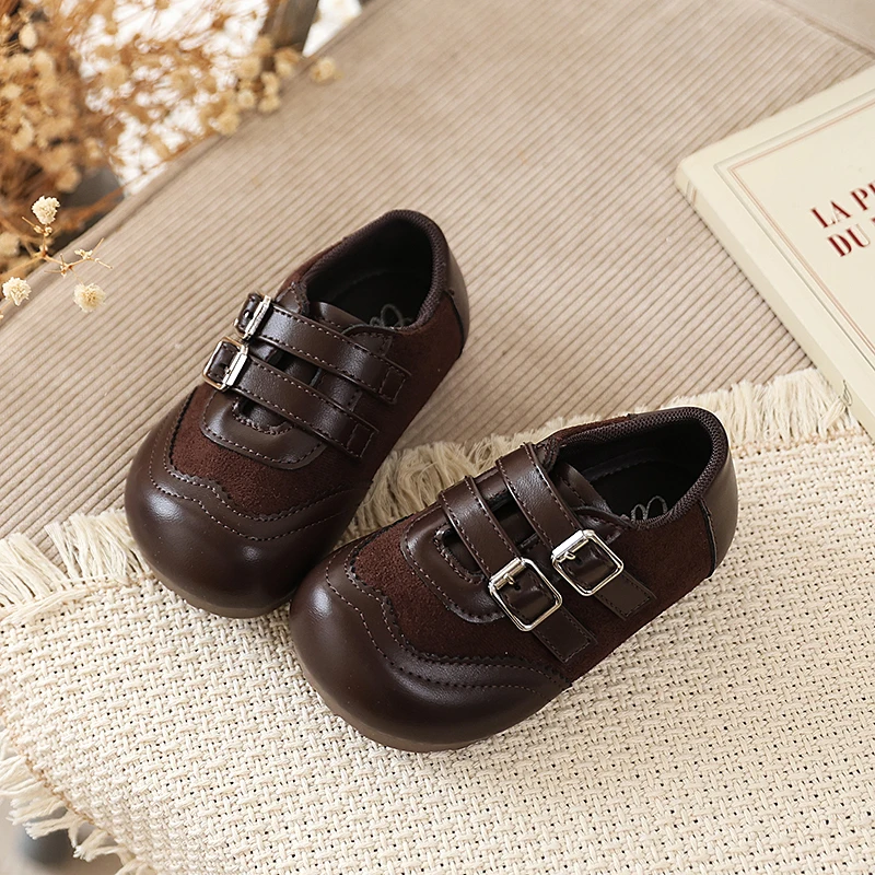 Children PU Leather Girls Student Kids Shoes 2026 Autumn New Fashion Retro Comfortable French Style Mary Jane Casual Loafer