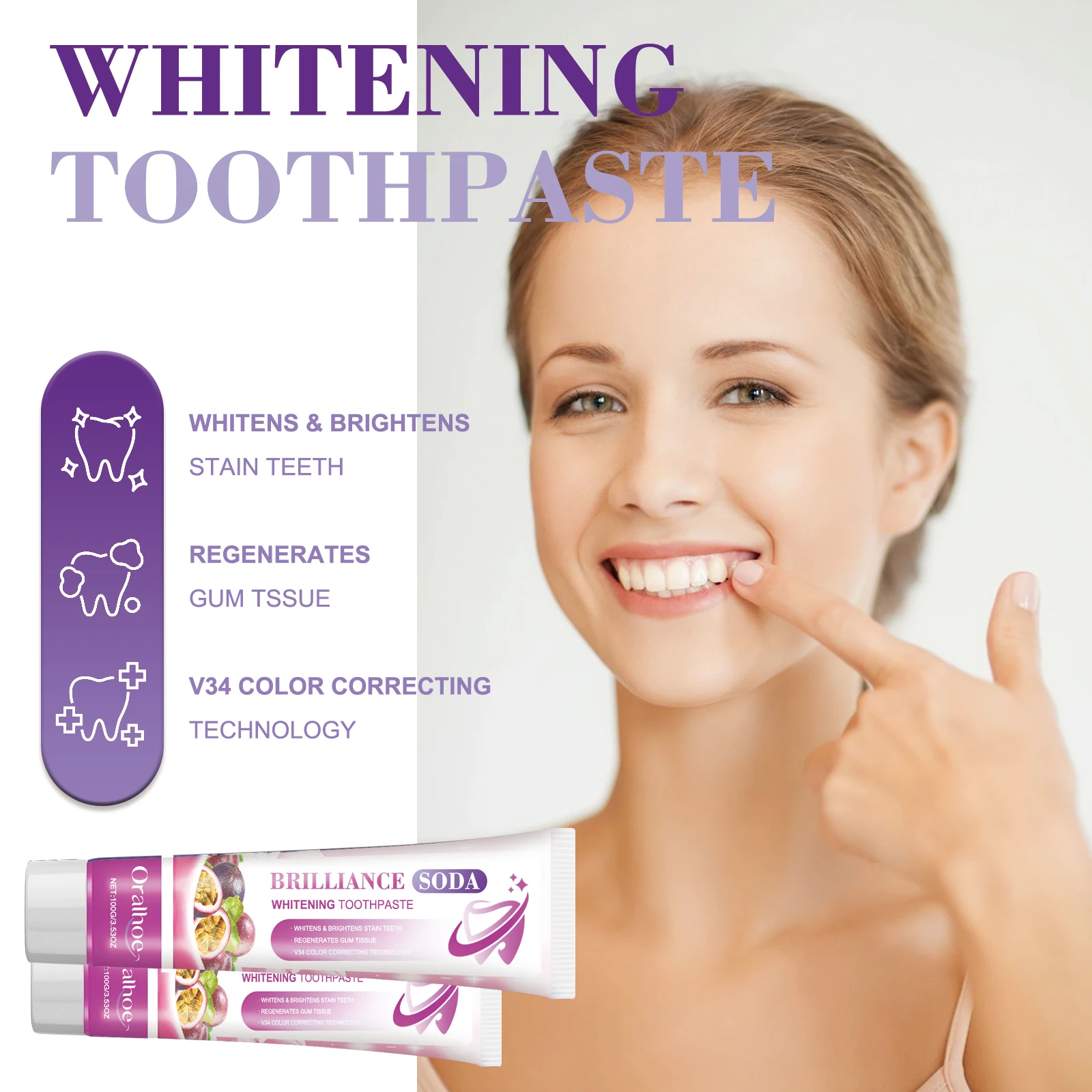 Passion Fruit whitening Toothpaste, Pigment Decomposition Assistant, Improves Tooth Gloss,Whitens Teeth,Tea Stain Decomposer