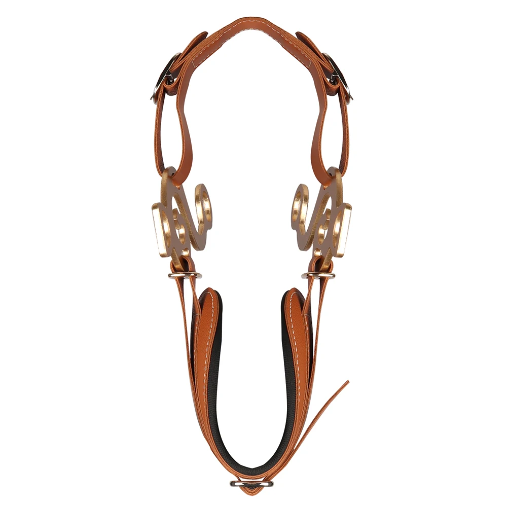 Brida de caballo de cuero acolchado marrón con banda para la nariz ajustable y cadena para acera, ideal para montar a caballo en inglés y occidental 2