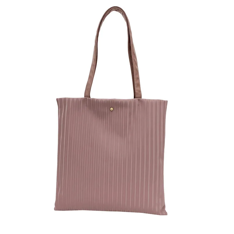 Bolsas PU para mulheres, bolsa de ombro feminina, sacola de grande capacidade, cor sólida, bolsa listrada, bolsa de compras feminina