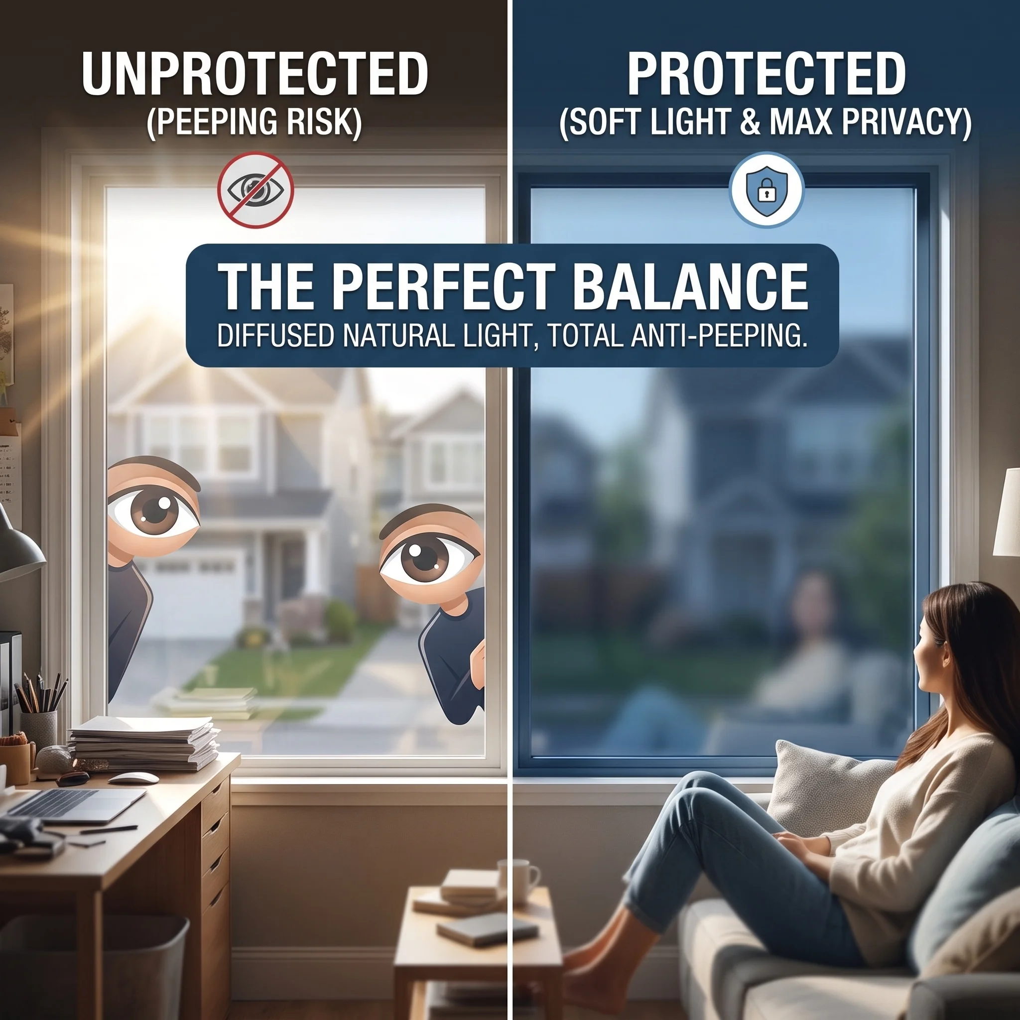Dark Blue Silver Static Cling Window Film Privacy One-Way Mirror Tint No-Glue Heat And UV Blocking Removable Glass Stick