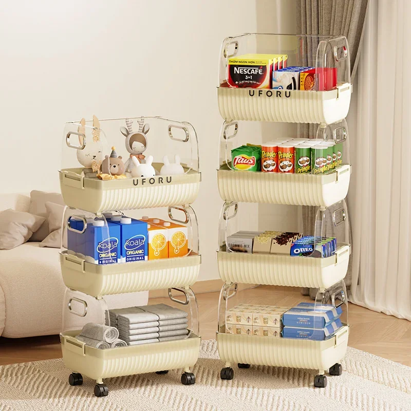 

Floor Organizer Cart With Wheels Multi-layer Snack Storage Rack Multi-functional Kitchen Fruits Vegetables Storage Cart