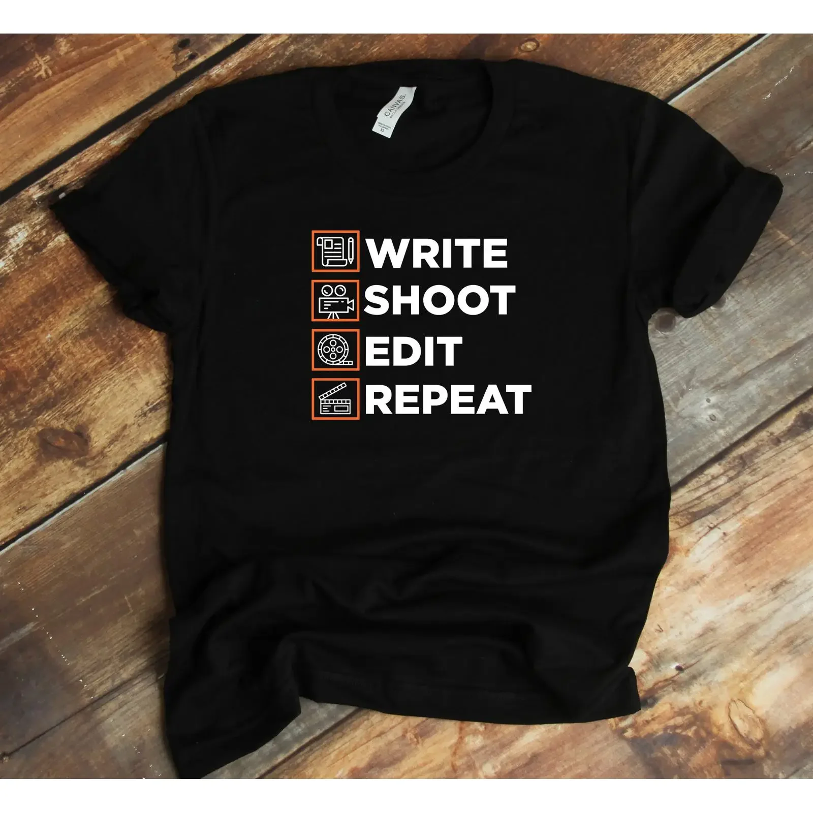 Filmmaker T Shirt Producer Film Director Write Shoot Edit Repeat Movie Production Funny Filmmaking vintage Washed Versatile