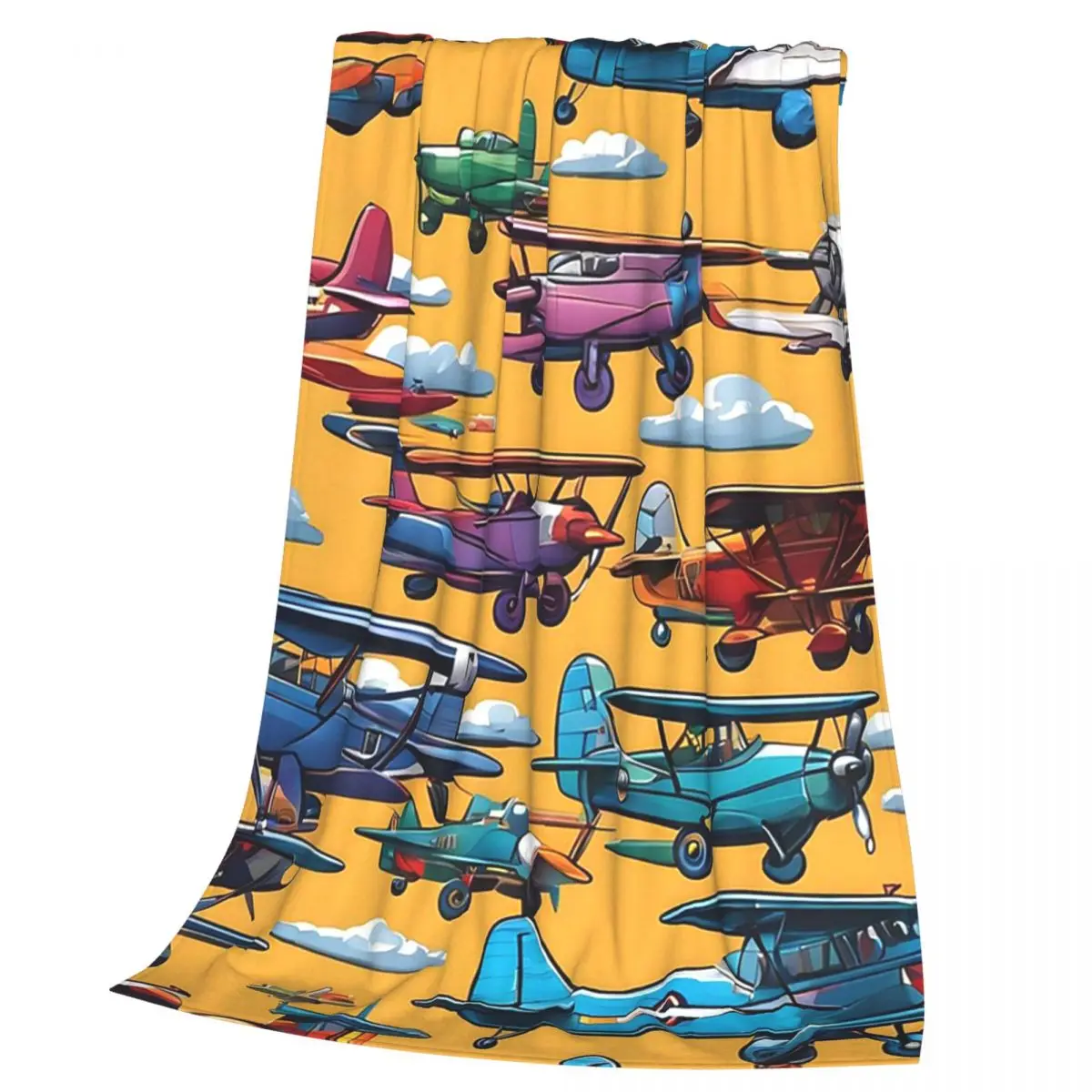 Colorful Nostalgic Airplanes Pattern Blanket Soft Warm Flannel Throw Blanket Cover for Bed Living room Picnic Travel Home Sofa