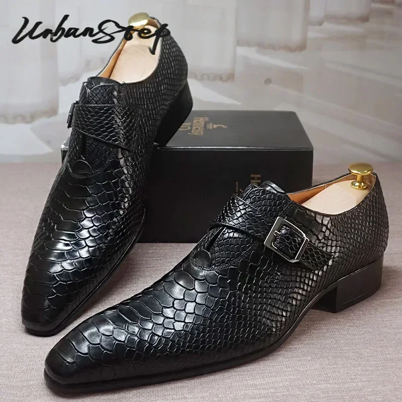 Luxury Men's Loafers Dress Shoes Snake Prints Formal Men Casual Shoes Black Brown Monk Loafers Office Wedding Leather Shoes Men