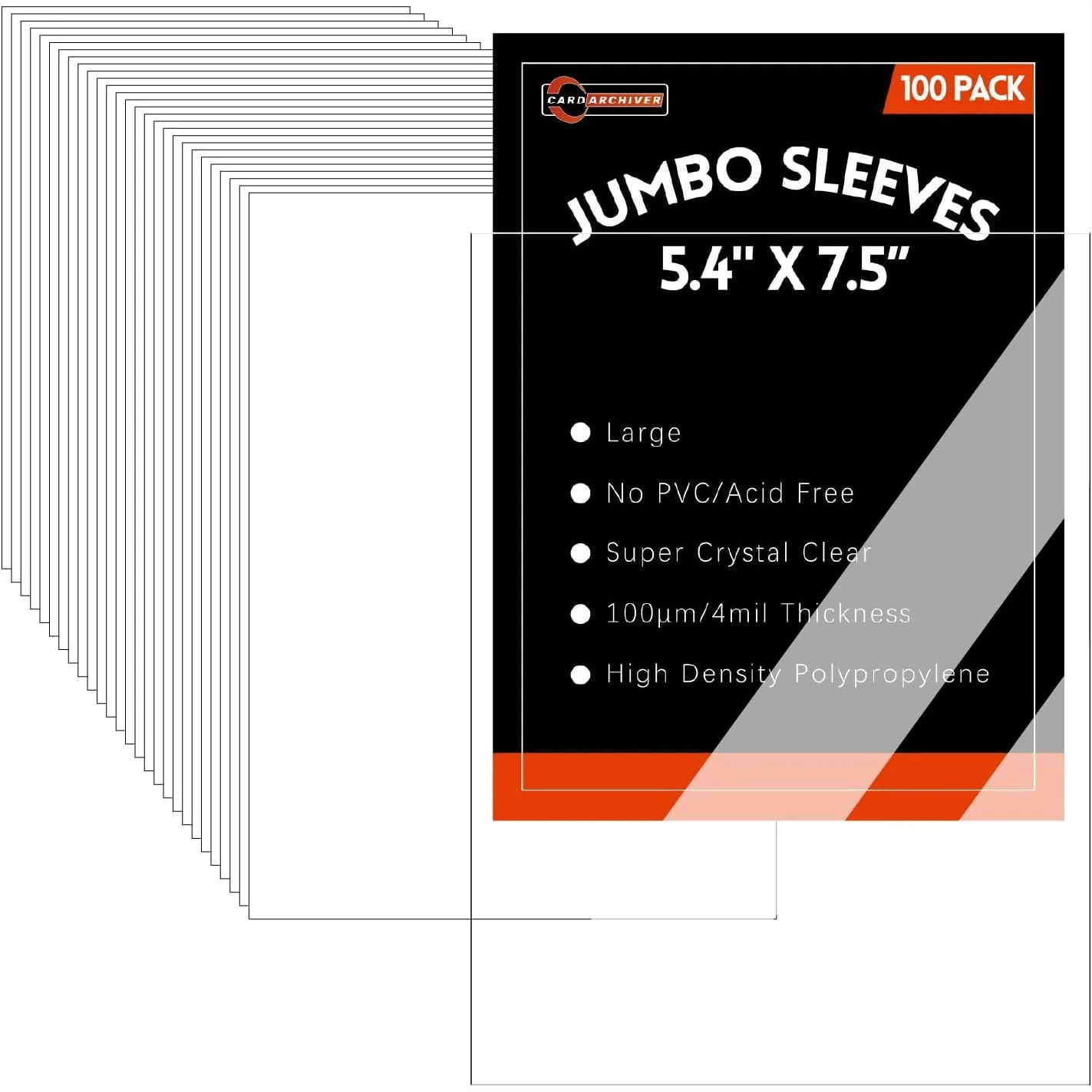 

100 Pack Jumbo Card Sleeves Size L 5.4x7.5 Inch 4 Mil Oversized Sleeves for Trading Cards Sports Photos with Snug Fit and Easy