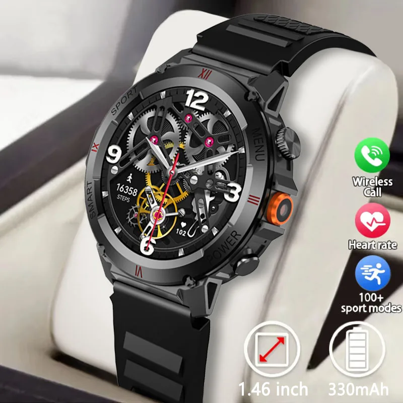 2024 Latest Men's Bluetooth Call Watch IP68 Waterproof 1.46-inch Full Screen Touchscreen Heart Rate Health Monitoring Watch