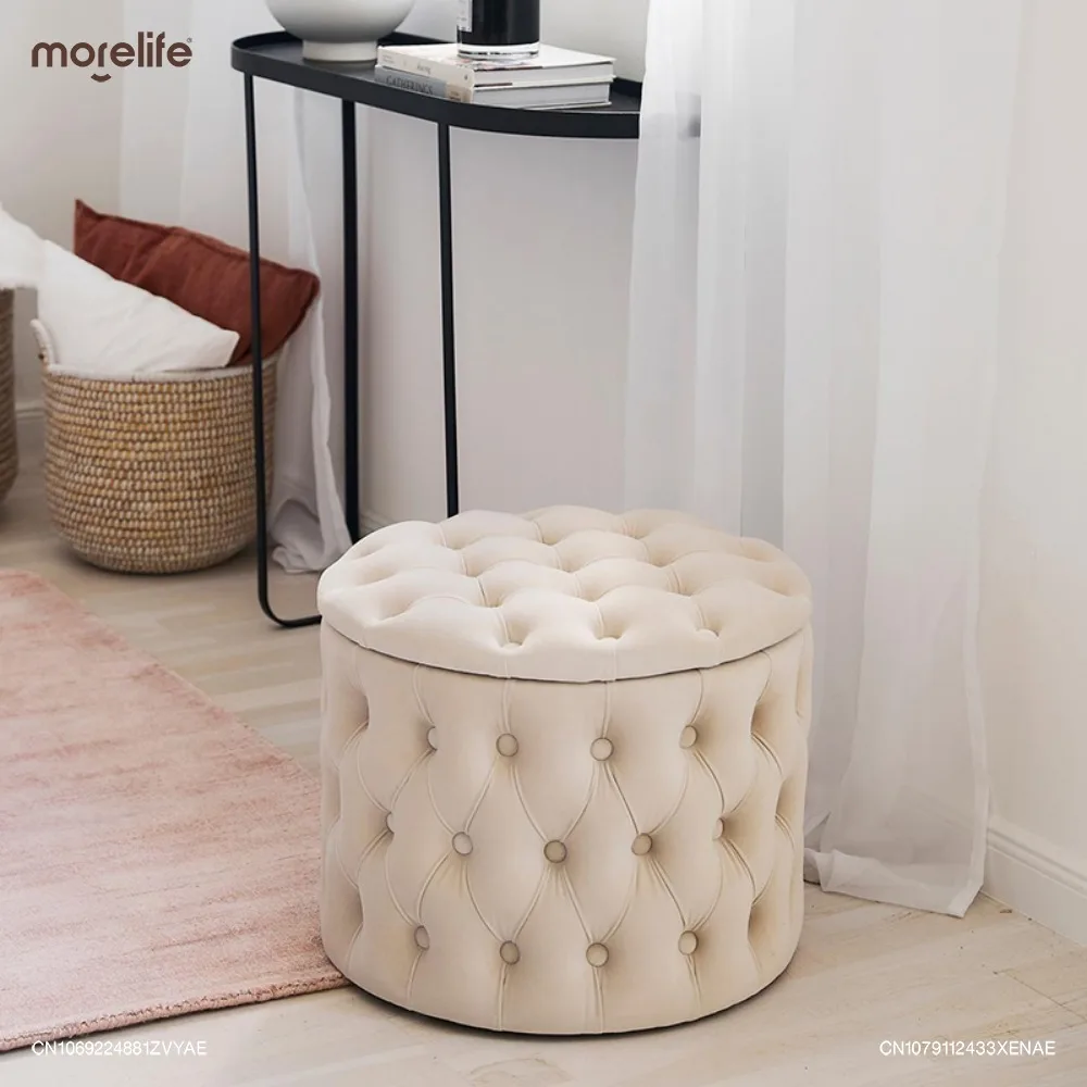 Nordic Internet Celebrity Fabric Storage Stools Sofa Footstool Living Room Bedroom Circular Stool Shoe Changing Bench Furniture