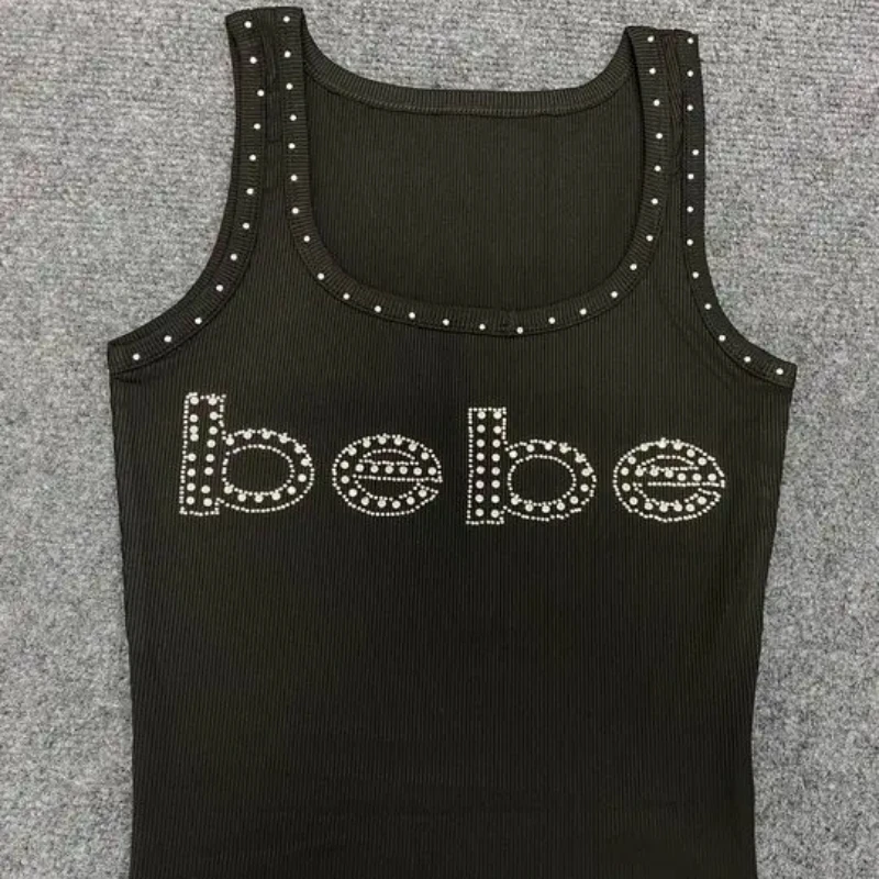 European Diamond-Encrusted Letters Pattern Women Crop Tops Sexy Beach Club Streetwear Emo Girl Personalized Vintage Tanks 2000s