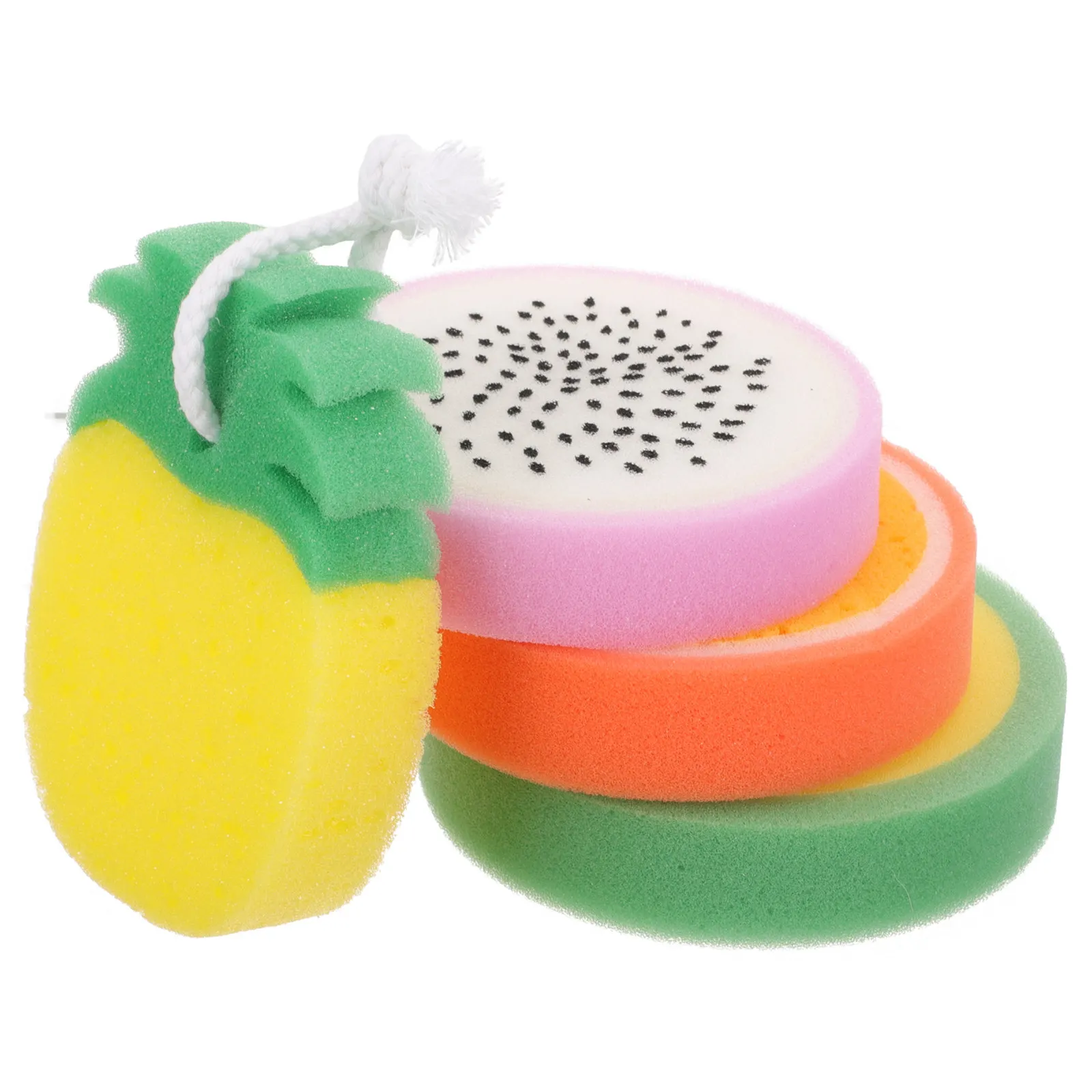 4Pcs Natural Feel Fruit Shaped Shower Sponge Body Wash Scrubber Exfoliating Bath Ball for Women Men Universal Skin Type Use