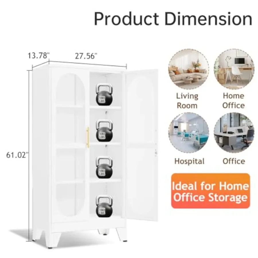 61 H locking display cabinet with glass door, metal curio cabinet in black, 3 adjustable shelves, multi-purpose for collectible