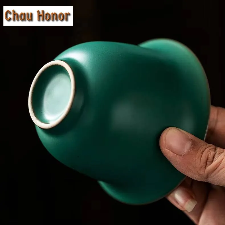160ml Japanese Style Turquoise Coarse Ceramic Sancai Covered Bowl Tea Cup Household Kung Fu Tea Set Tea Making Bowl Tea Ceremony