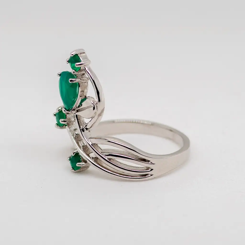 Gem\'s Ballet 0.97Ct Natural Green Agate Gemstone Ring Solid 925 Sterling Silver Flower Ring For Women Wedding Fine Jewelry