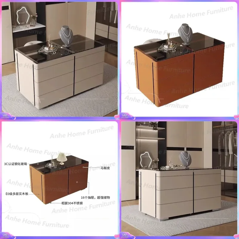 Luxury Island Display Cabinet Jewelry Showcase Glass Storage Unit for Bedroom Villa Walk-in Closet Retail Shop Floor Standing