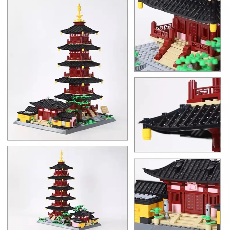 SEMBO Suzhou Hanshan Tempel bouwstenen met de hand geassembleerd architectonisch model in oude stijl Pompen pagode speelgoed ornamenten geschenken