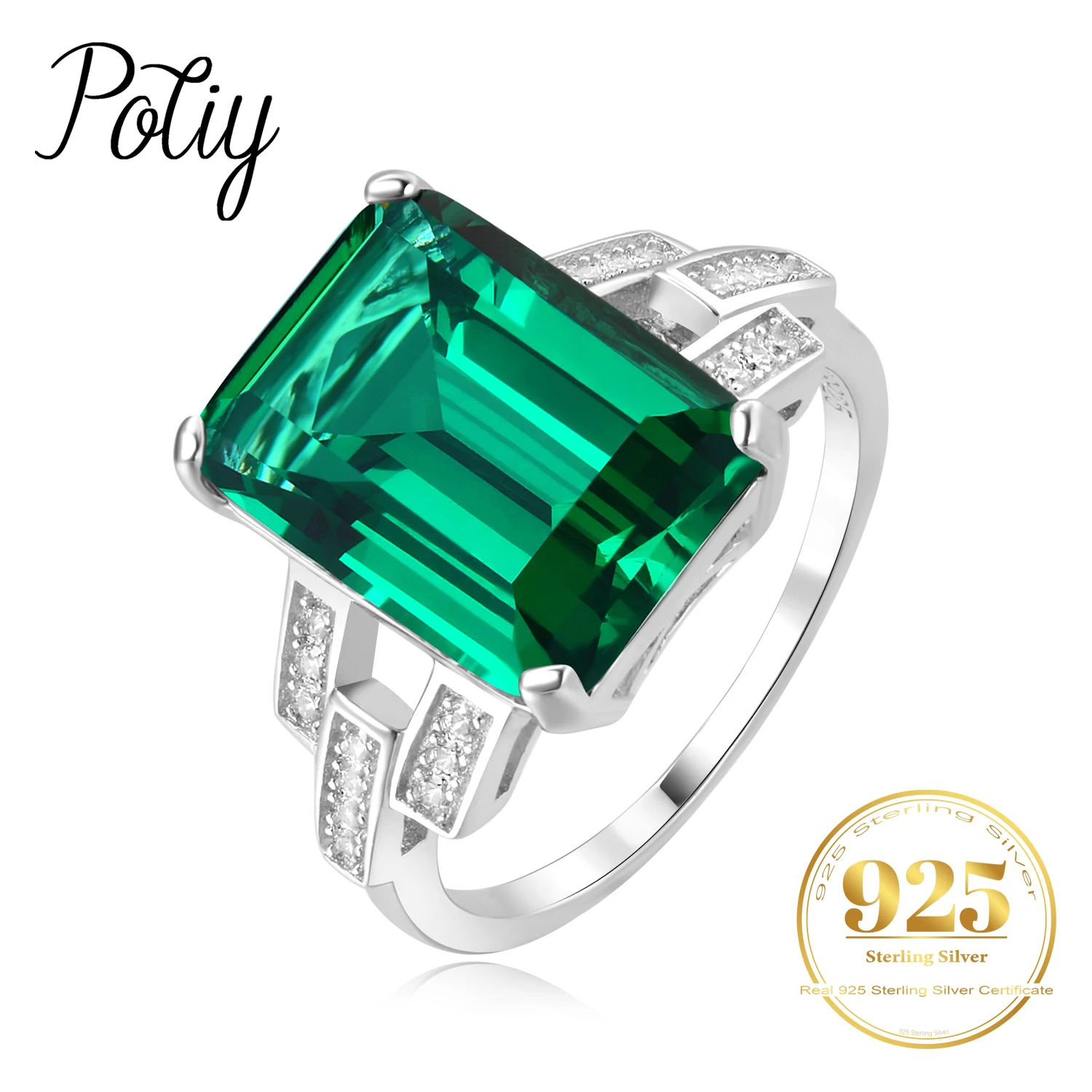 Pierścionek ze srebra próby 925 z zielonym szmaragdem nano (6 ct) dla eleganckich kobiet, idealny na co dzień, jako prezent, wyrazisty.