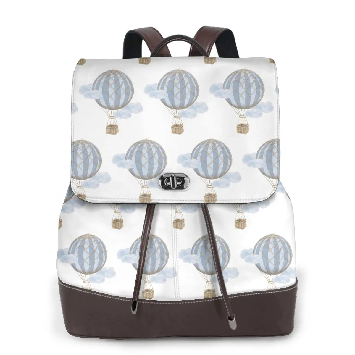 Blue Vintage Hot Air Balloon Bookbag School Student Bags Hiking Travel Daypack for Women Fashion Derma Backpack
