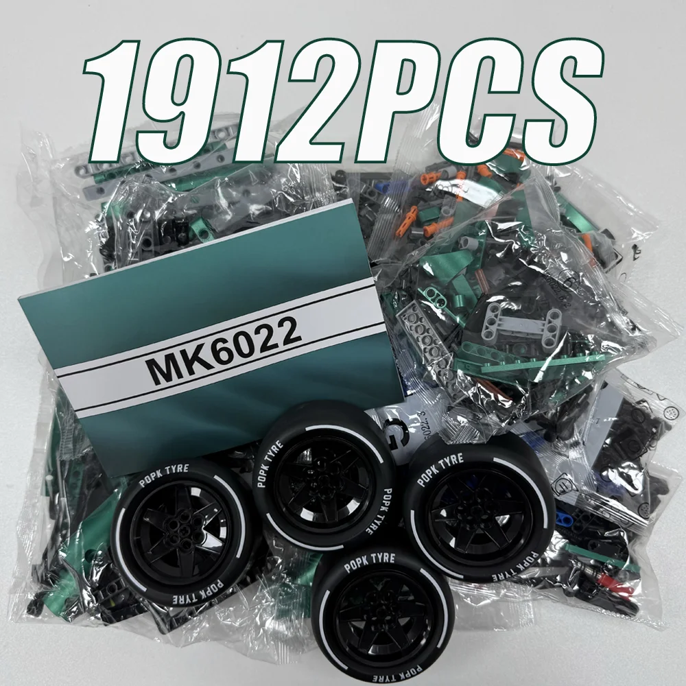 MK6022 1912PCS New Technical Green Building Blocks MOC Sports Car 1:8 Scale Racing Car Assembly Model Set Toy Christmas Gift Boy