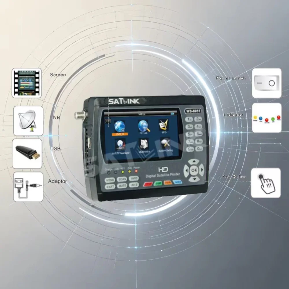 Satlink WS‑6951 DVB‑S/S2 Satellite Finder Meter MPEG‑2/MPEG‑4 Compliant With Backlight Handheld Digital TV Signal Tester