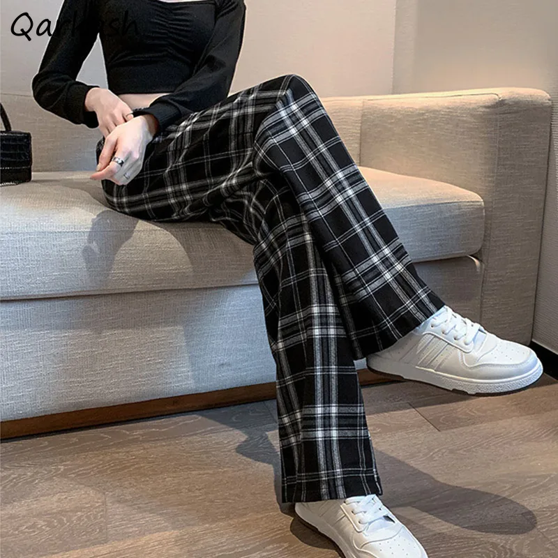 

Plaid Pants Women Casual Loose Wide Leg Streetwear Cool Unisex Teens Fashion Spring New Retro Basic All-match Lazy Youth Females