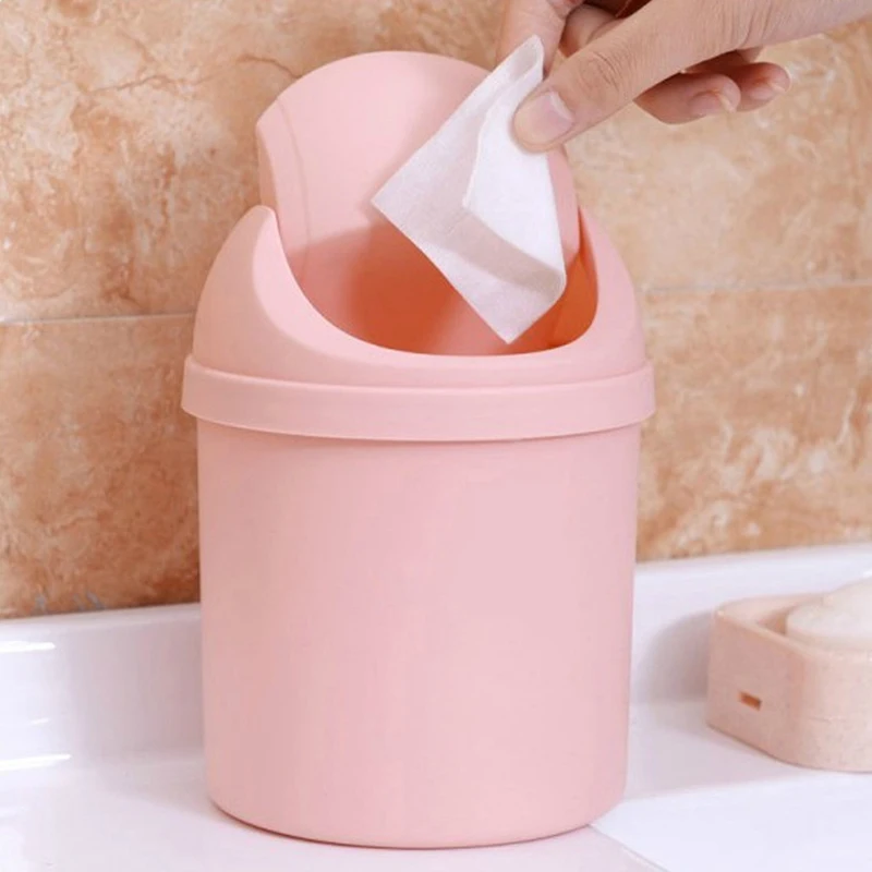 Mini Trash Can with Swing Lid Plastic Countertop Garbage Bin Solid Tiny Waste Basket for Office Desk Bedroom Dresser Living Room