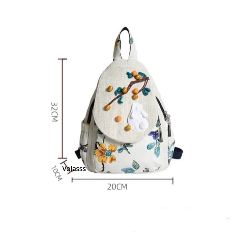 Volasss New Casual Canvas Small Backpack Women Rabbit Pattern Shoulder Bag Schoolbag Versatile Commuting Travel Handbag Purse