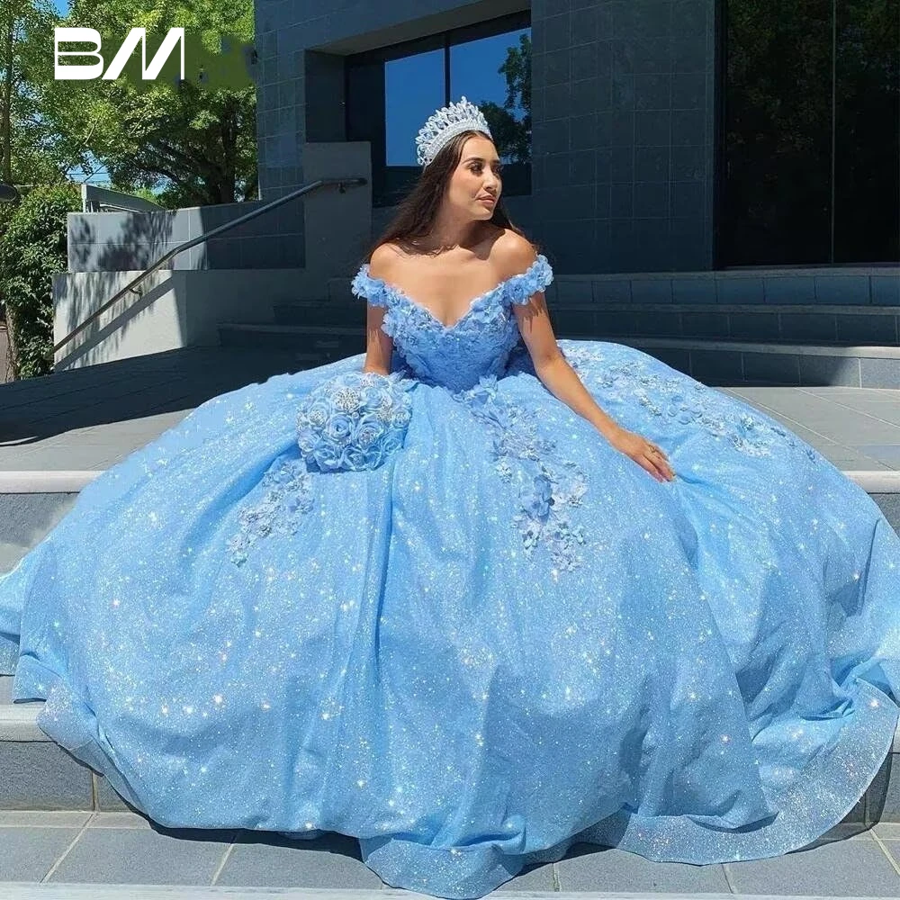 3D Floral Quinceanera Dress Sparkle Customized Sweet 15 Cocktail Dresses Tulle Ball Gown Women Prom Dress Vestidos De Baile