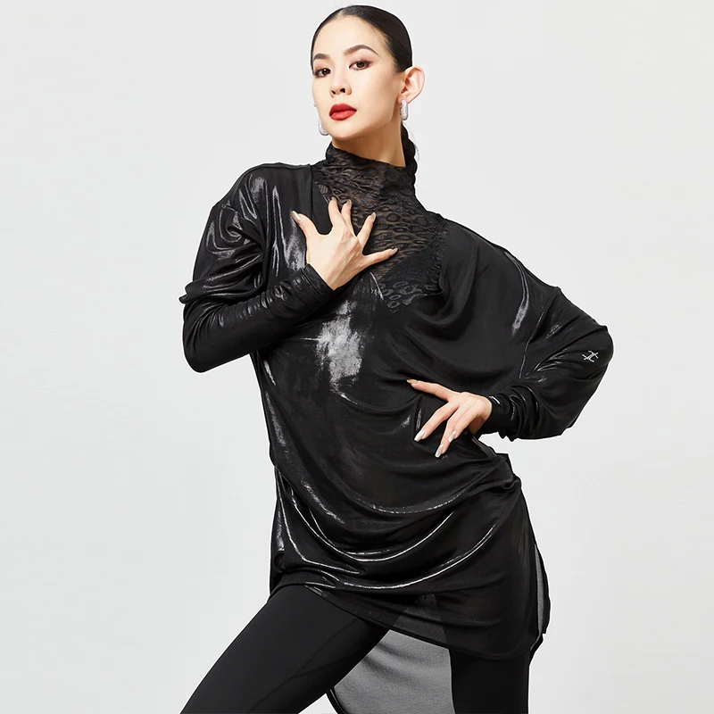 

Loose Latin Dance Dancewear Bright V-Neck Ballroom Tango Dancing Practice Clothes Women Rumba Samba Teaching Clothing DL11482