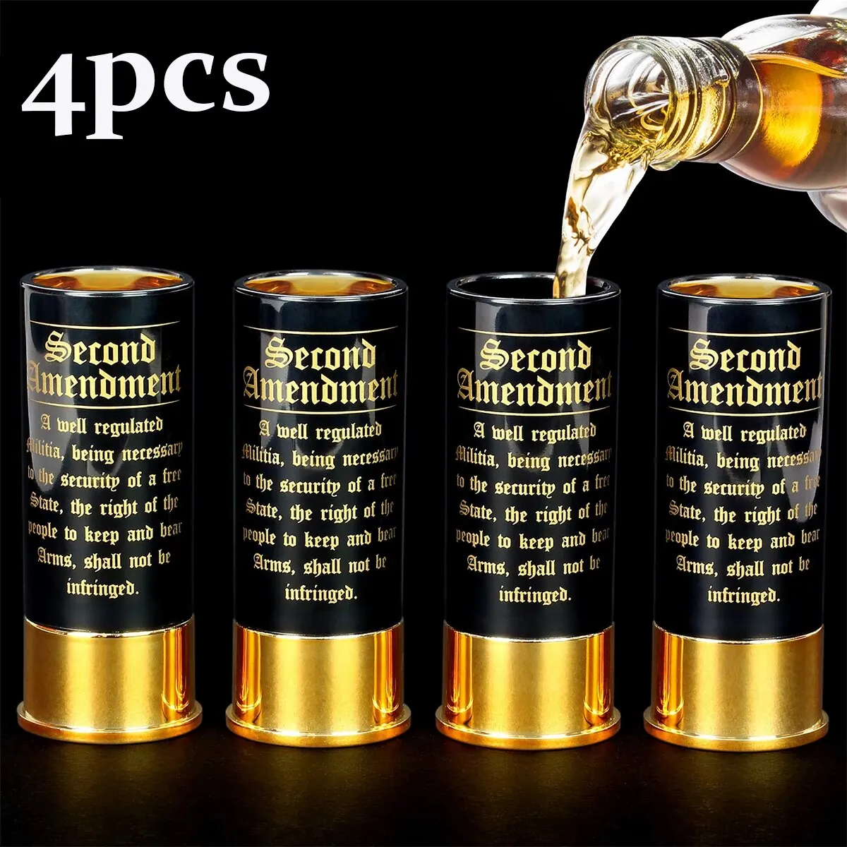 4pcs/Set 2nd Amendment Plastic Shot Glasses 3.4x1.3inch 12 Gauge Patriotic Amendment Design Great Gift for Dad And Brother