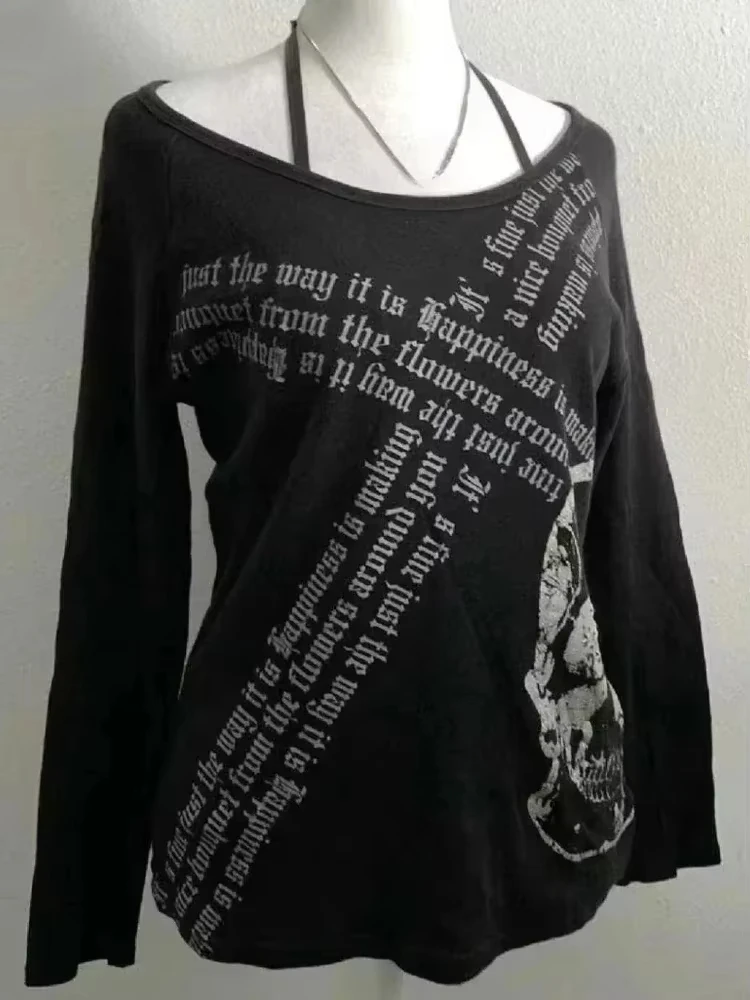 2000s Vintage Y2k Women T-shirts White Grunge Graphic Long Sleeve Shirts Harajuku Y2k Korean Aesthetic Streetwear American Retro image 3