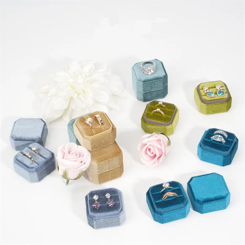1pcs 5x5x4.5cm Advanced South Korean Velvet Octagonal Packaging Jewelry Box