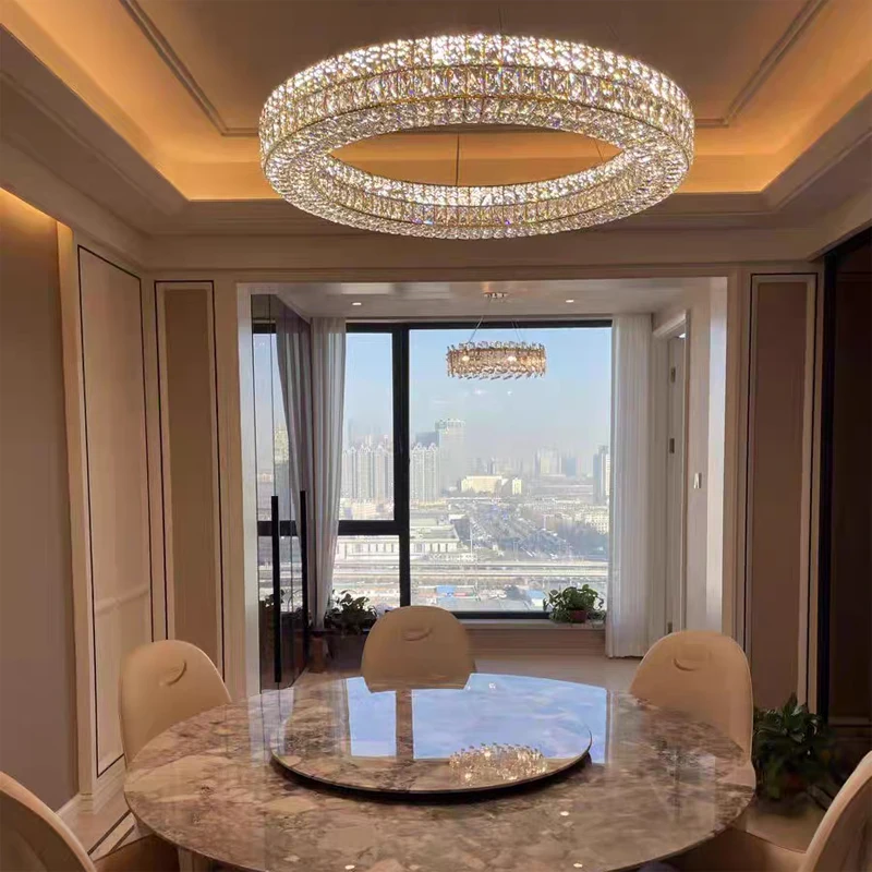 Round Crystal Chandelier LED Golden Silver Color Changeable Hanging Lamp Living Dinning Room Modern Crystal Pendant Light