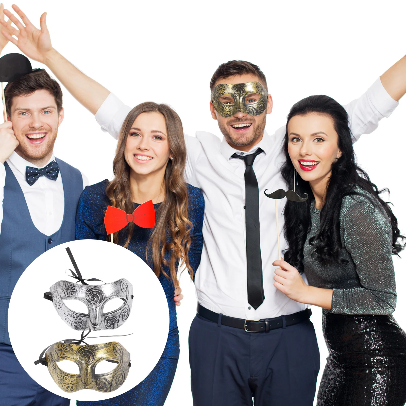 Masque de mascarade demi-visage pour hommes, 2 pièces, Design romain rétro de luxe, bal de mascarade, fête d'halloween, Bronze, Imitation argent