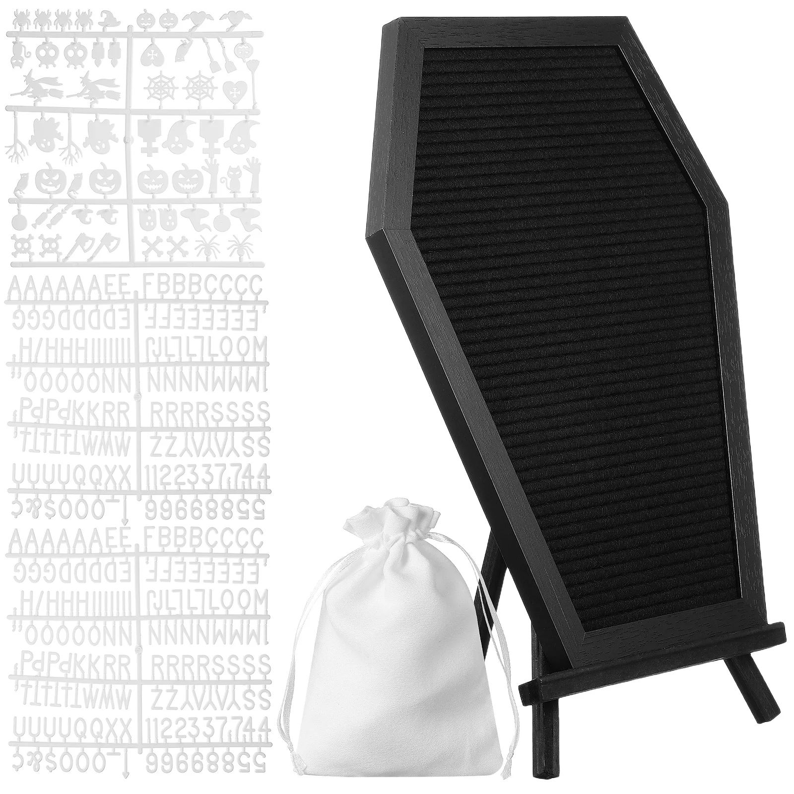 1 Set Coffin Letter Board Halloween Coffin Shape Felt Message Board Wooden Frame Spooky Decor For Home Office And Party