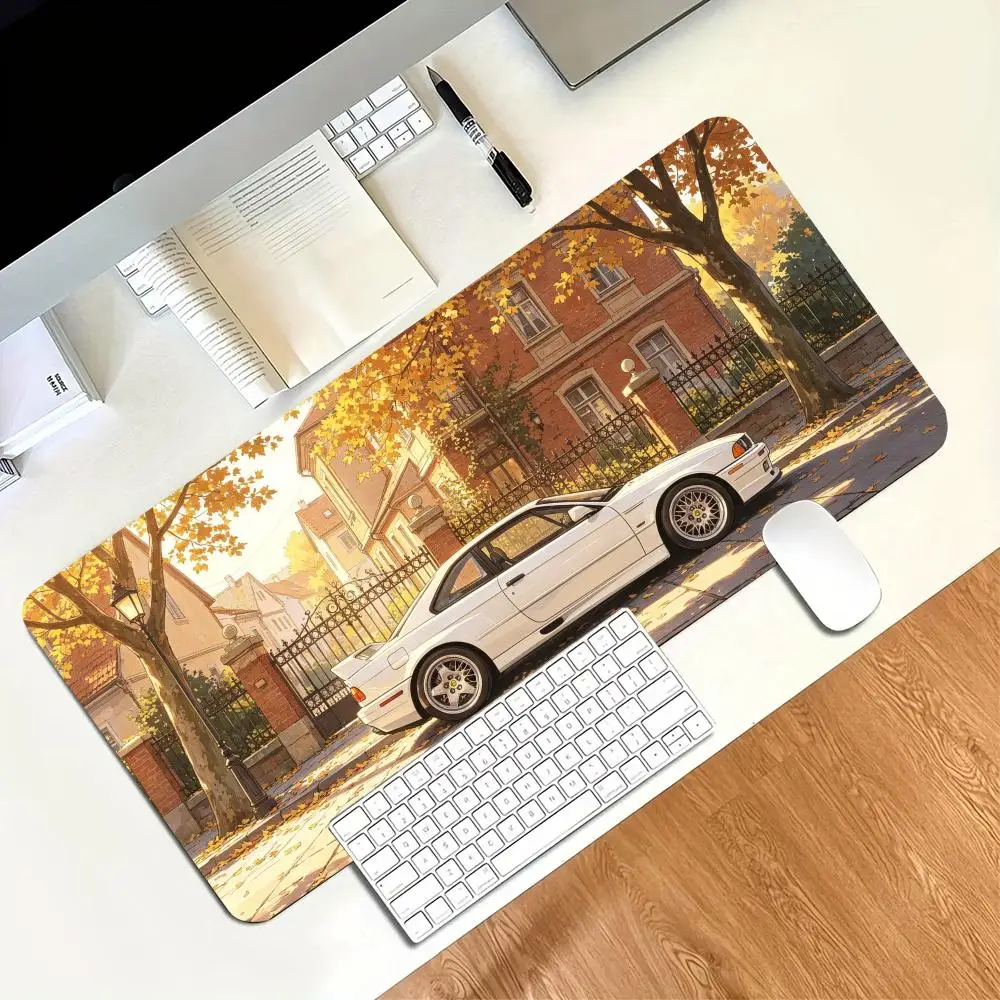 Sports Car Street Scenery Print Large Mouse Pad Non-Slip Rubber With Stitched Edges For Gaming Setup And Daily Office Use