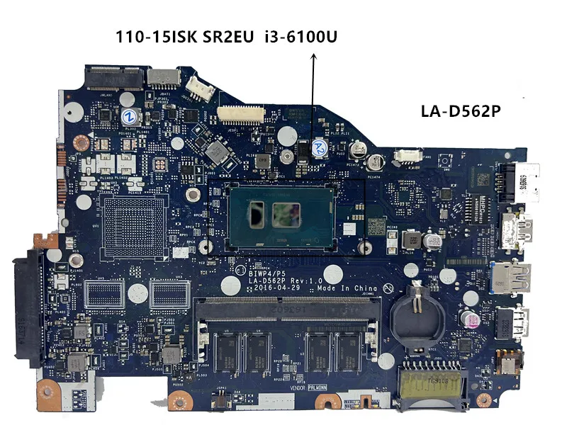 For LENOVO Ideapad 110-15ISK 15 Inch BIWP4/P5 LA-D562P Laptop Motherboard  SR2EU  i3-6100U  DDR4 Notebook Mainboard