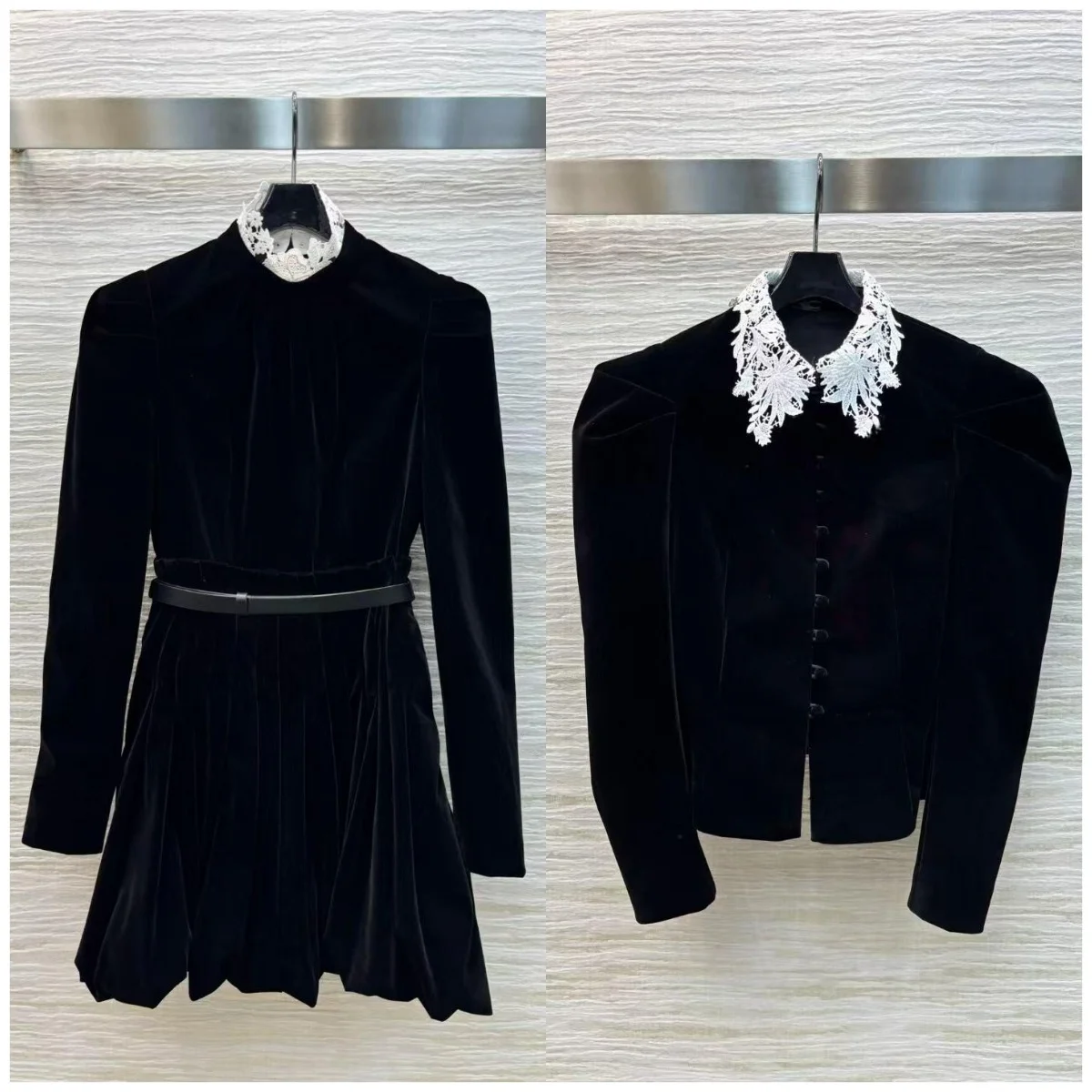 High end customized women's 2025 early spring bubble sleeve black swan velvet dress