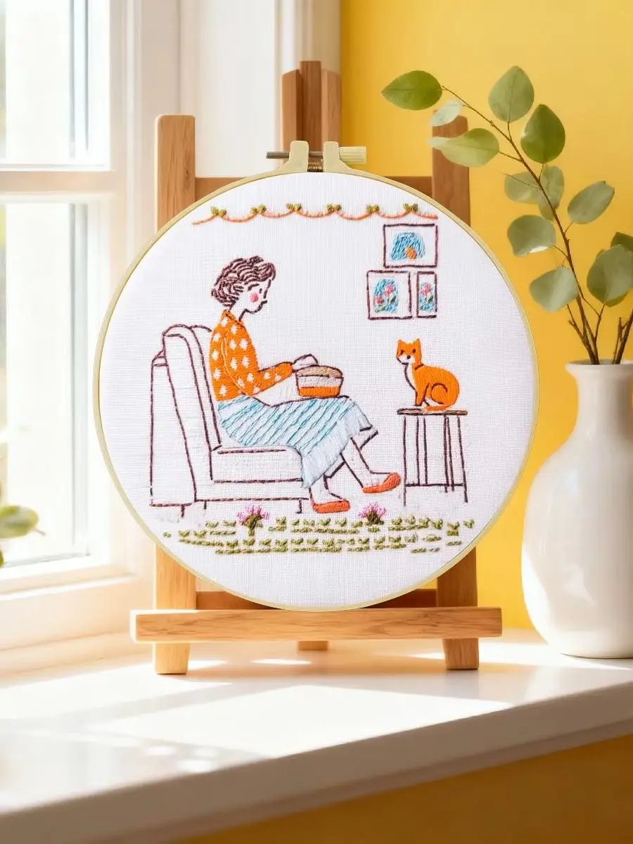 1 Stück 20X20CM/15X15CM 7,87/6,3 Zoll Casual Damen Stickerei Starter-Kit DIY-Kit DIY Stickerei-Set Handarbeitsset für Anfänger – Detail 6