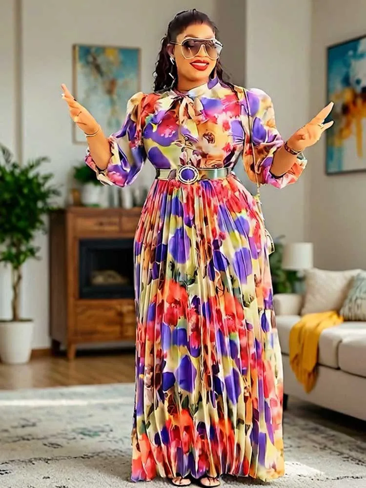 

Dress for Plus Size Curvy Women Spring Summer Ballet Chiffon Dress Floral Printed Elegant African Long Maxi Dresses for Woman