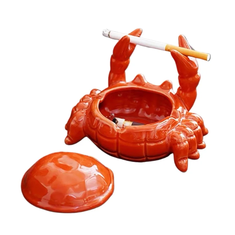 

Crab Ceramic Ashtray with Lid -Cute Tea Pet Decor for Office, Home, Living Room, Anti-Fly Ash Design Smokers Stylish Accessories