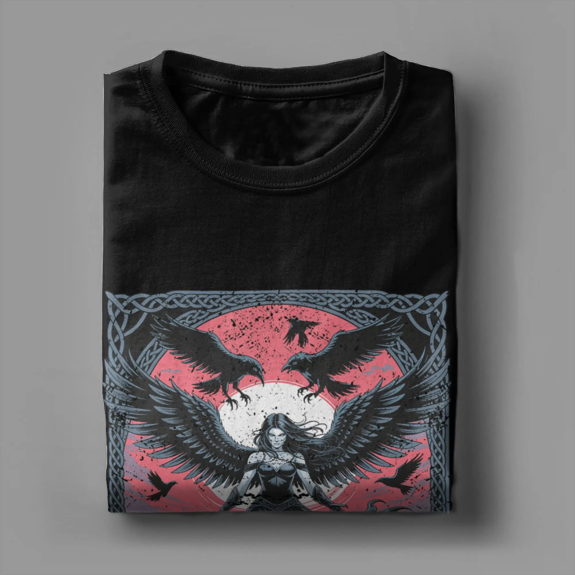 Vintage T-Shirt Morrigan Göttin des Krieges und des Schicksals mit Raben und Flügeln Baumwoll-T-Shirts Hipster T-Shirt Kurzarm-Oberteile – Detail 4