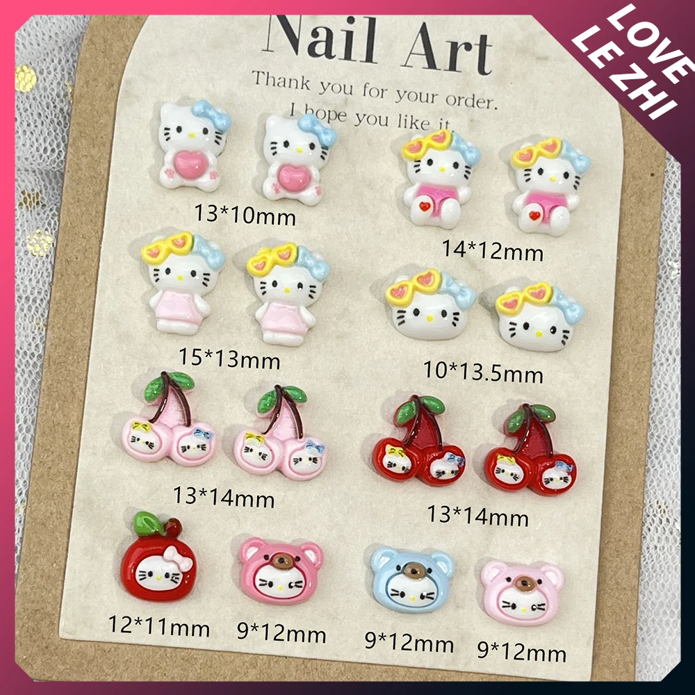 20Pcs Hello Kitty Nails Charm Party Stickers Holiday Sunglasses Cherry Apple Kitty Cat Cartoon Nail Stickers Party Nails Sticker