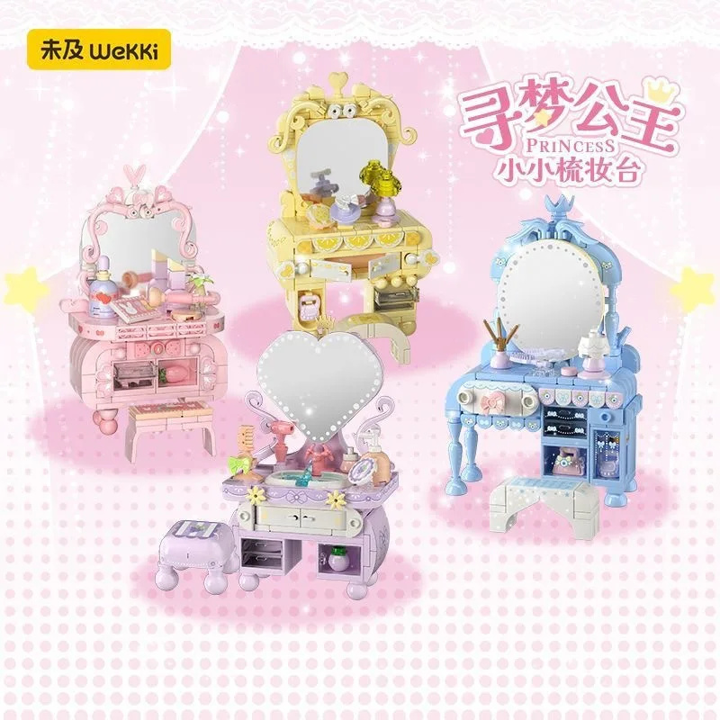 Princess Building Blocks Pop Up Books Dressing Tables Desktop Decoration Puzzle Assembling Model Toys Birthday Gifts for Girls