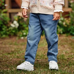 Dave Bella Children's Jeans 2024 New Spring Girls Cowboy Pants Casual Fashion Sweet Cute Straight Pants Party Outdoor DB1248421