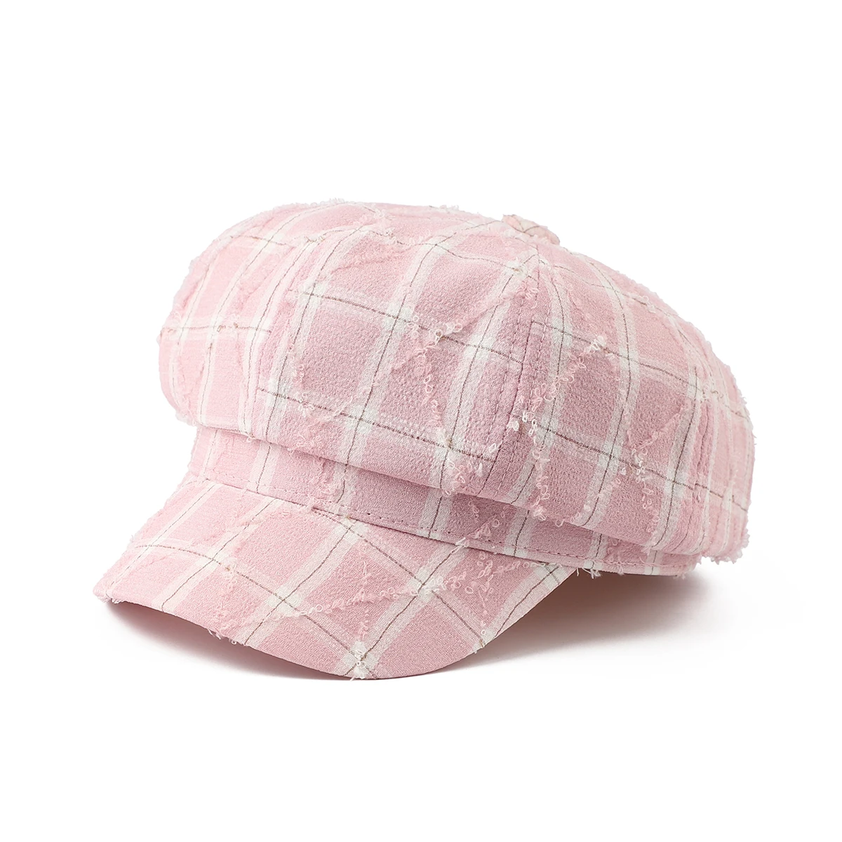Full-pattern checked fringed newsboy cap - a retro and fashionable style that suits both casual outings and formal occasions.