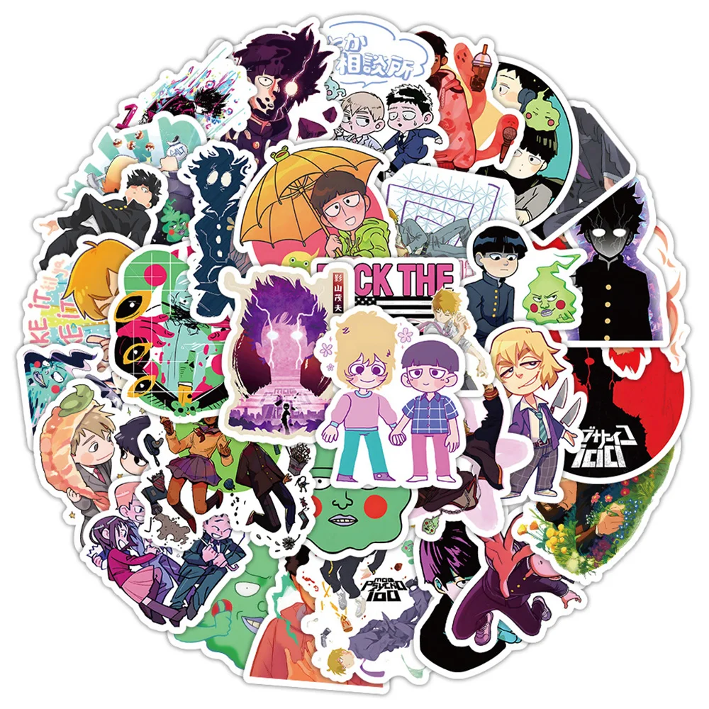 10/30/50pcs Cool Mob Psycho 100 Anime Cartoon Stickers Decal Kid Toy for Water Bottle Fridge Diary Waterproof Sticker Decoration