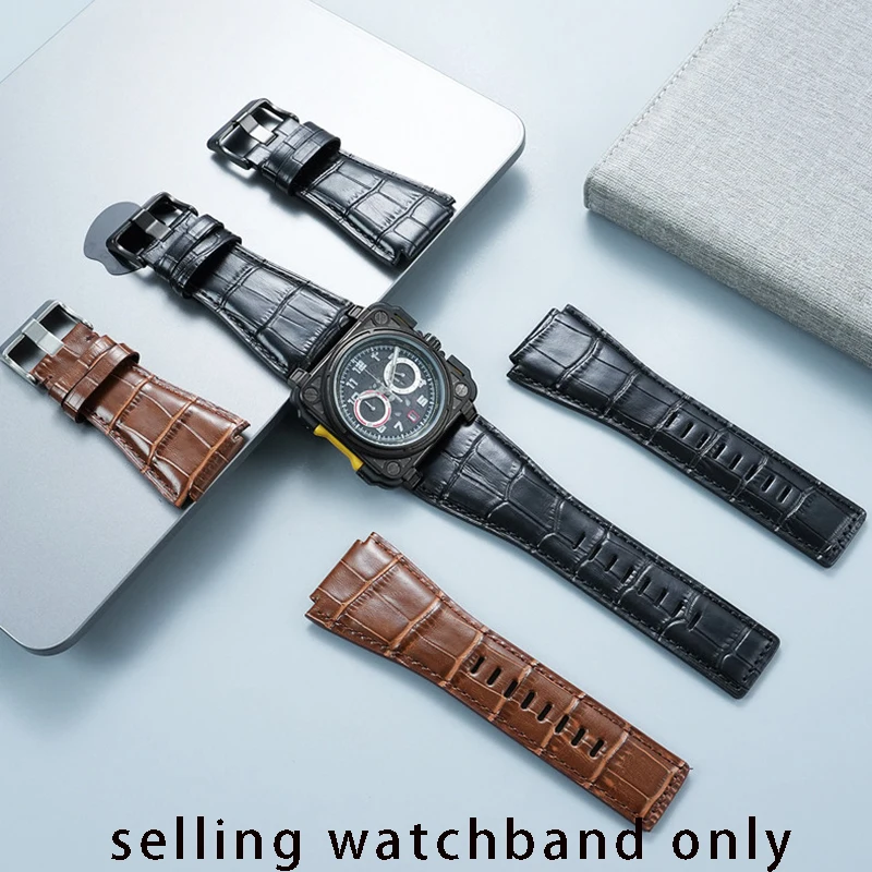 

Ремешок для часов BR01 BR03 с кожаным ремешком под крокодиловую кожу, с выступающим ремешком шириной 24 мм и черным ремешком для запястья.