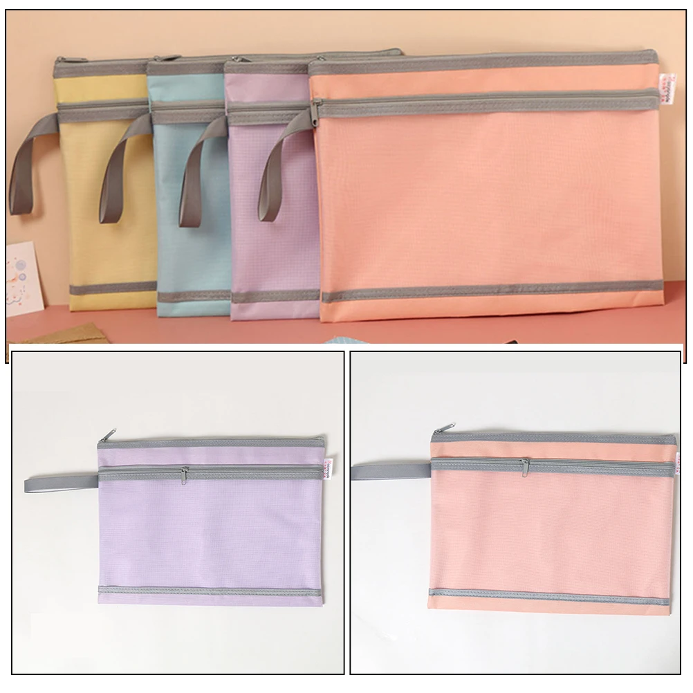 4 Pcs A4 Transparent Zipper File Bags Large Capacity Document Storage Organizer Students Office Home Folder Container