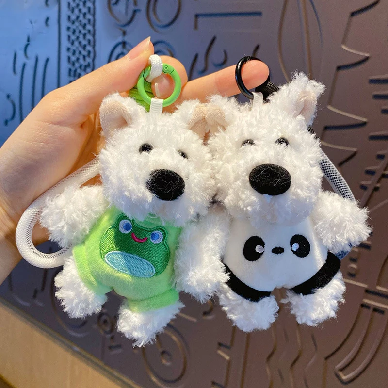 Cartoon Scrawled Puppy Panda Frog Vest Plush Doll Keychain Couple Bag Pendant Key Chain Cute Cat Piggy Clothes Schnauzer Keyring