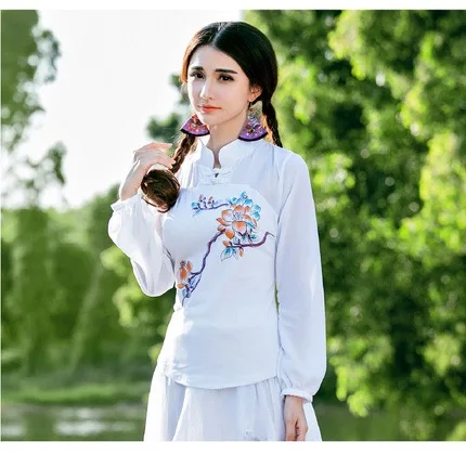 Mexican style ethnic long sleeve mandarin collar floral patchwork chiffon shirt and blouse vintage clothing costumes